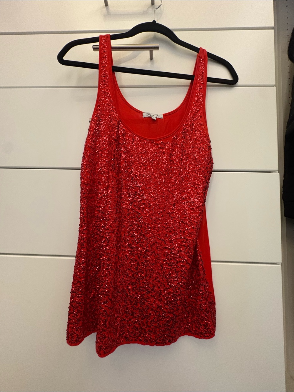 Paper Tee Bright Red Sequin Scoop Neck Top